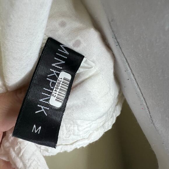 MINKPINK Celestial Crop Top MEDIUM White Eyelet Lace Cutout Tie Back Flutter - Picture 10 of 11